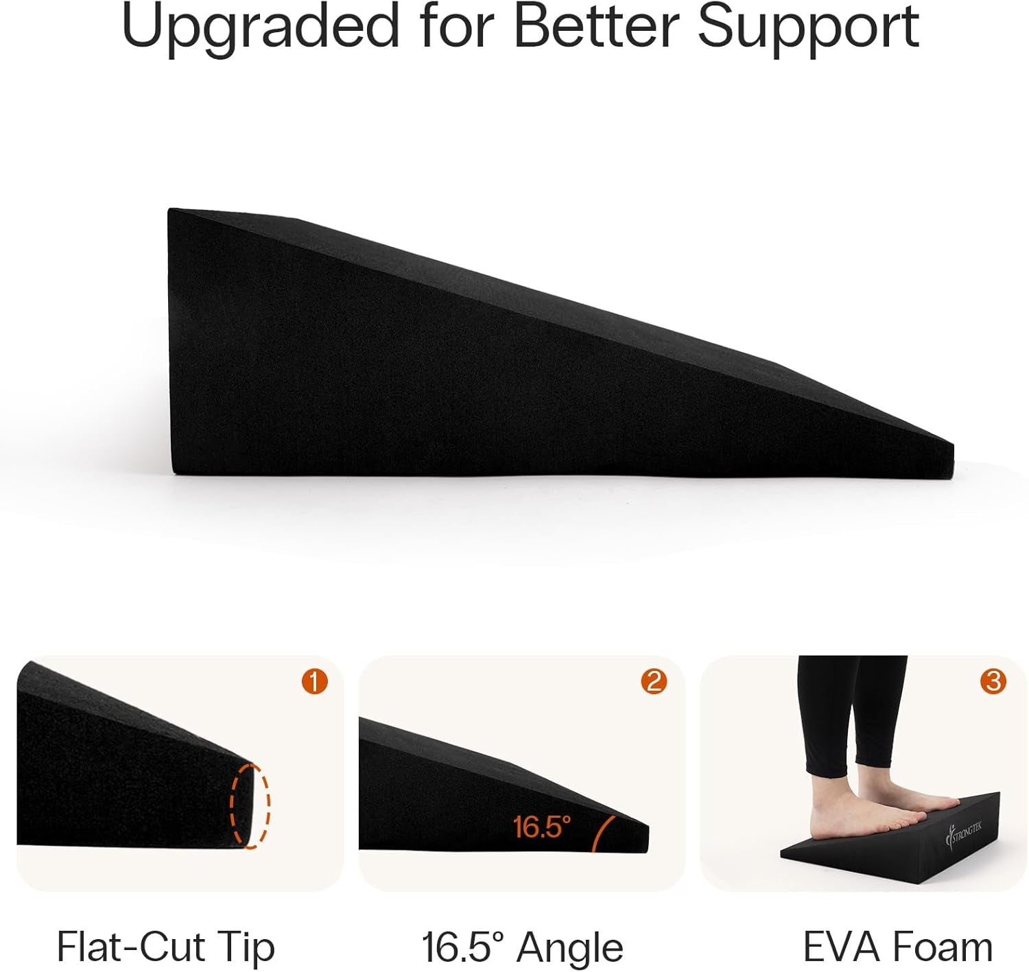 XL Foam Yoga Wedge Blocks, Black, Set of 2, 16.5° Incline, 13" × 12.75" × 3.75", for Yoga, Stretching, Squats & Physical Therapy